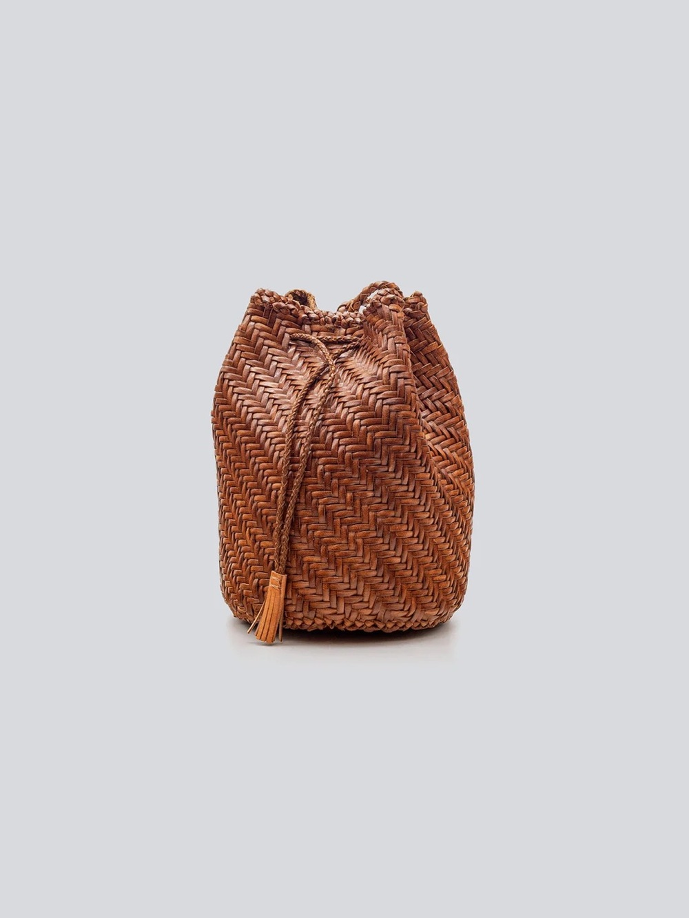 Dragon Diffusion PomPom Double Jump Tassel Woven Leather Bag Purse Tan Brown Tan - Picture 2 of 7